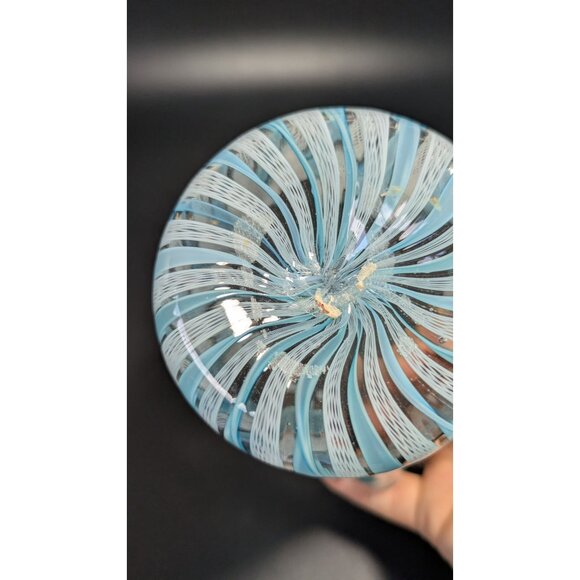 Murano Glass Handkerchief Vase Blue White Swirl Pattern Vintage - Picture 14 of 16